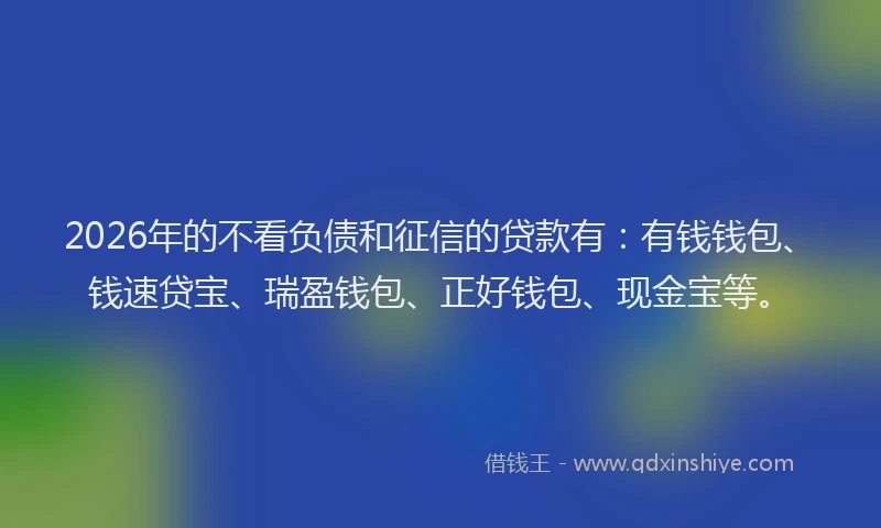 2026年的不看负债和征信的贷款有:有钱钱包、钱速贷宝、瑞盈钱包、正好钱包、现金宝等。