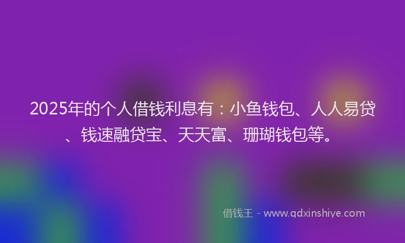 2025年的个人借钱利息有：小鱼钱包、人人易贷、钱速融贷宝、天天富、珊瑚钱包等。