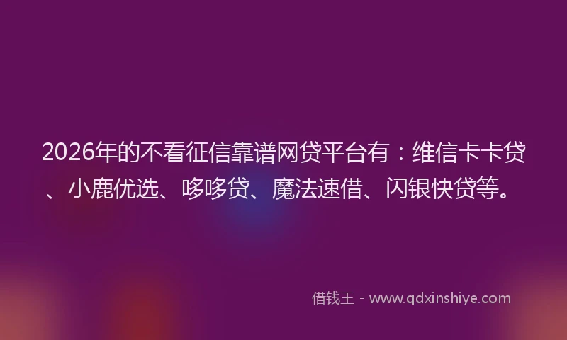 2026年的不看征信靠谱网贷平台有：维信卡卡贷、小鹿优选、哆哆贷、魔法速借、闪银快贷等。