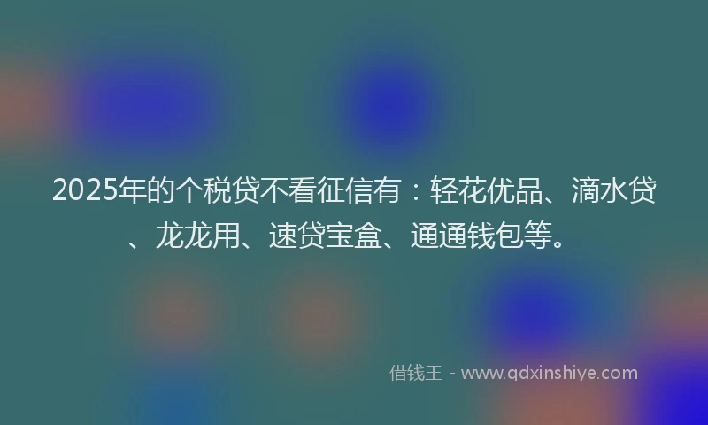 2025年的个税贷不看征信有：轻花优品、滴水贷、龙龙用、速贷宝盒、通通钱包等。