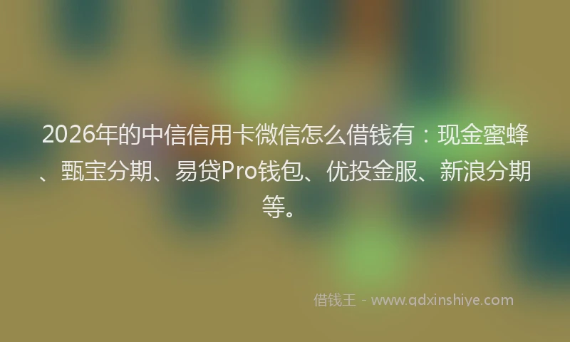 2026年的中信信用卡微信怎么借钱有：现金蜜蜂、甄宝分期、易贷Pro钱包、优投金服、新浪分期等。