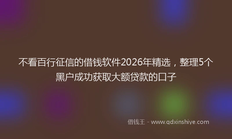 不看百行征信的借钱软件2026年精选，整理5个黑户成功获取大额贷款的口子
