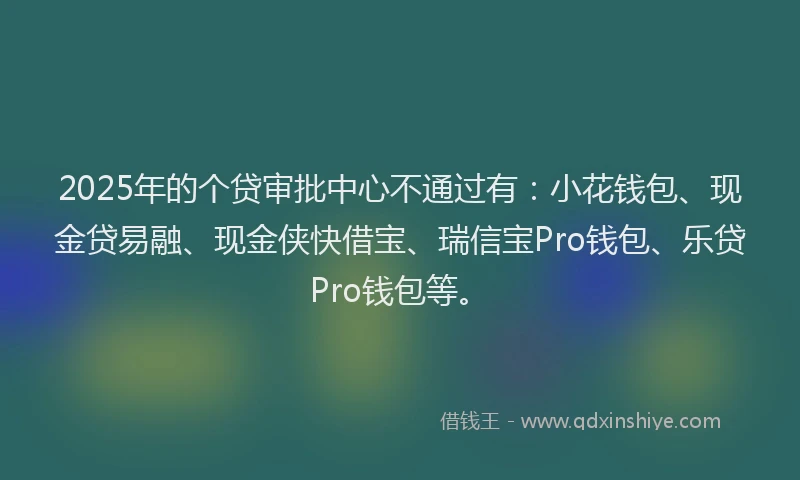 2025年的个贷审批中心不通过有：小花钱包、现金贷易融、现金侠快借宝、瑞信宝Pro钱包、乐贷Pro钱包等。