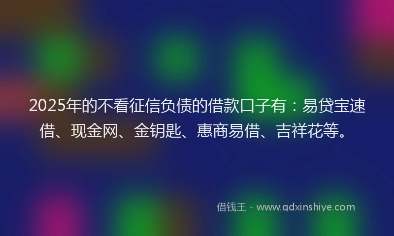 2025年的不看征信负债的借款口子有：易贷宝速借、现金网、金钥匙、惠商易借、吉祥花等。