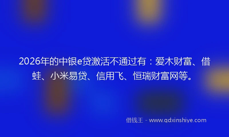 2026年的中银e贷激活不通过有：爱木财富、借蛙、小米易贷、信用飞、恒瑞财富网等。