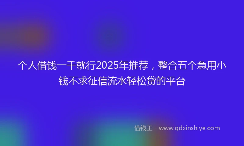 个人借钱一千就行2025年推荐，整合五个急用小钱不求征信流水轻松贷的平台