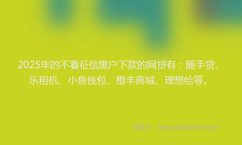 2025年的不看征信黑户下款的网贷有:随手贷、乐租机、小鱼钱包、橙丰商城、理想给等。