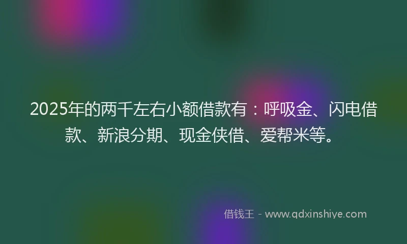 2025年的两千左右小额借款有：呼吸金、闪电借款、新浪分期、现金侠借、爱帮米等。