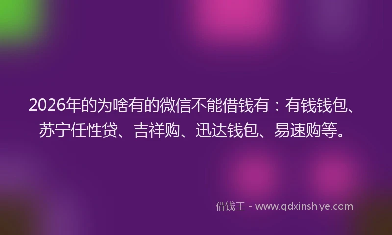 2026年的为啥有的微信不能借钱有：有钱钱包、苏宁任性贷、吉祥购、迅达钱包、易速购等。
