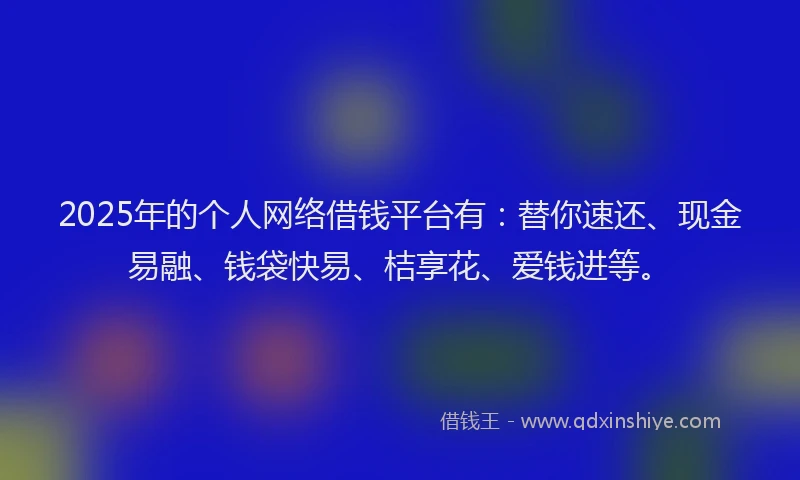 2025年的个人网络借钱平台有:替你速还、现金易融、钱袋快易、桔享花、爱钱进等。