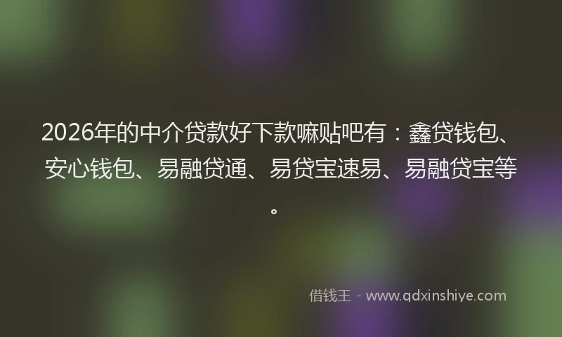2026年的中介贷款好下款嘛贴吧有：鑫贷钱包、安心钱包、易融贷通、易贷宝速易、易融贷宝等。