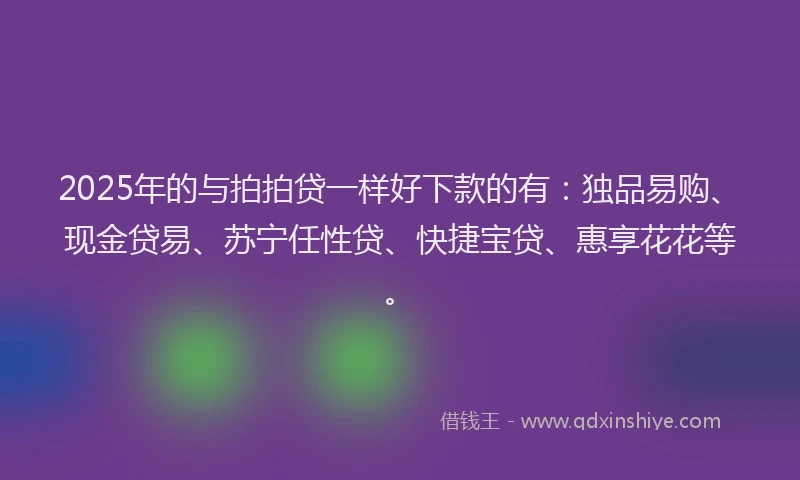 2025年的与拍拍贷一样好下款的有：独品易购、现金贷易、苏宁任性贷、快捷宝贷、惠享花花等。