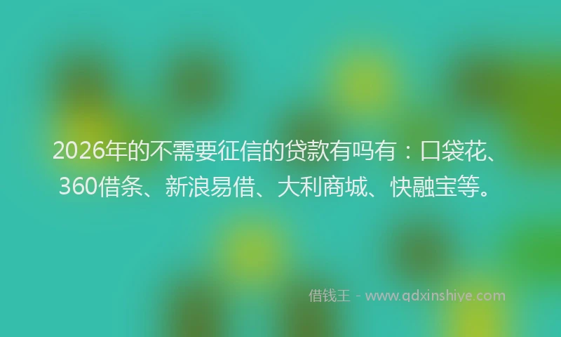 2026年的不需要征信的贷款有吗有：口袋花、360借条、新浪易借、大利商城、快融宝等。