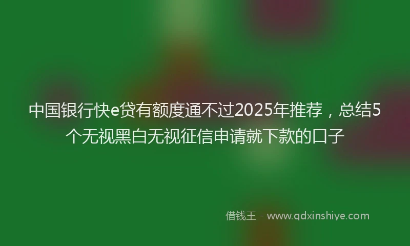 中国银行快e贷有额度通不过2025年推荐，总结5个无视黑白无视征信申请就下款的口子
