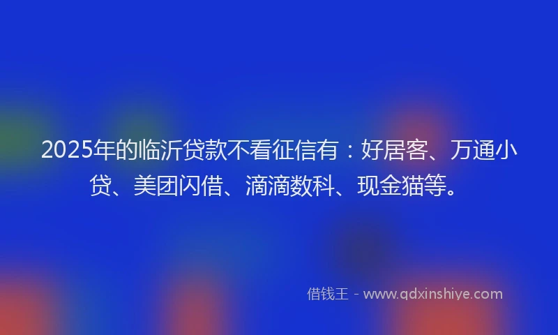 2025年的临沂贷款不看征信有：好居客、万通小贷、美团闪借、滴滴数科、现金猫等。