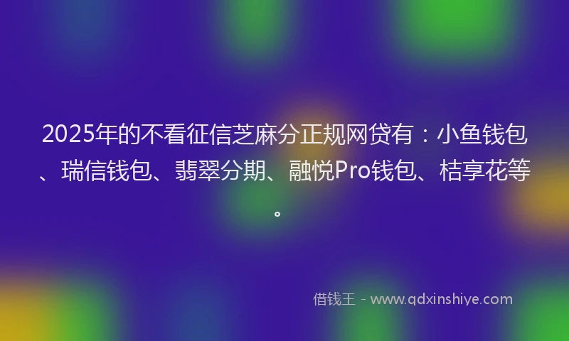 2025年的不看征信芝麻分正规网贷有：小鱼钱包、瑞信钱包、翡翠分期、融悦Pro钱包、桔享花等。
