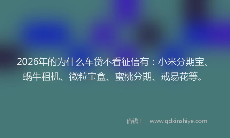 2026年的为什么车贷不看征信有:小米分期宝、蜗牛租机、微粒宝盒、蜜桃分期、戒易花等。