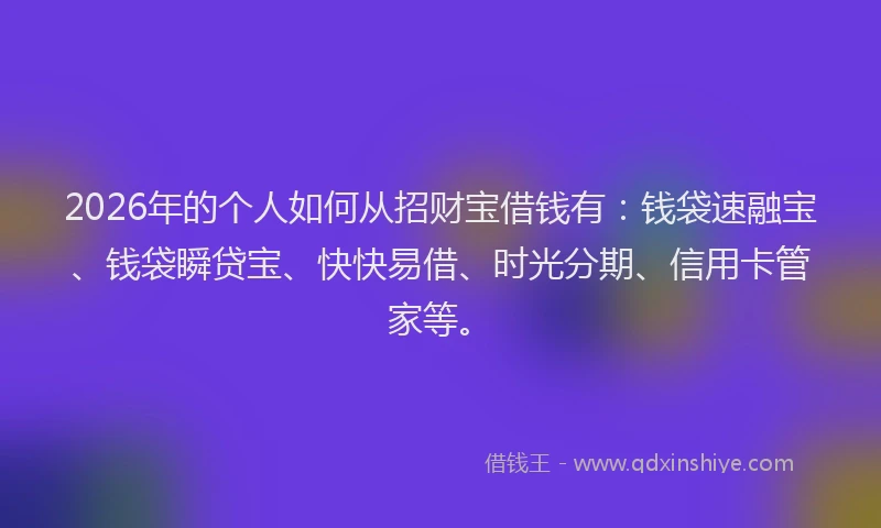 2026年的个人如何从招财宝借钱有：钱袋速融宝、钱袋瞬贷宝、快快易借、时光分期、信用卡管家等。