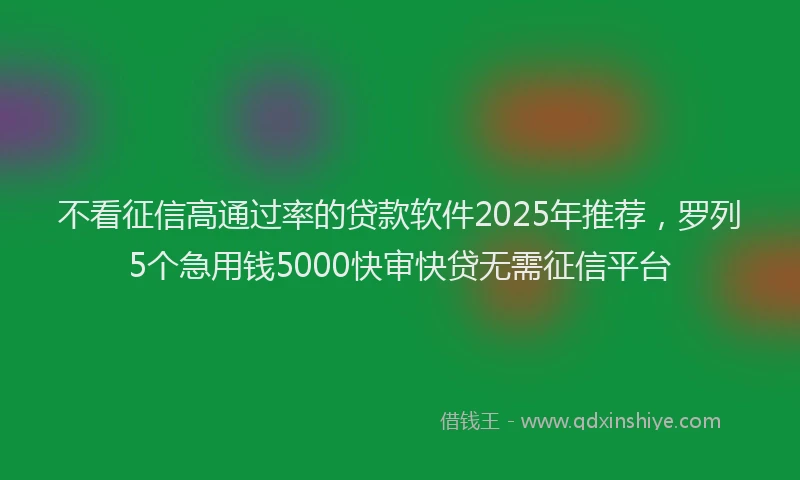 不看征信高通过率的贷款软件2025年推荐，罗列5个急用钱5000快审快贷无需征信平台
