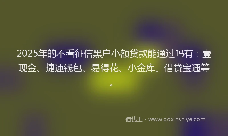 2025年的不看征信黑户小额贷款能通过吗有：壹现金、捷速钱包、易得花、小金库、借贷宝通等。