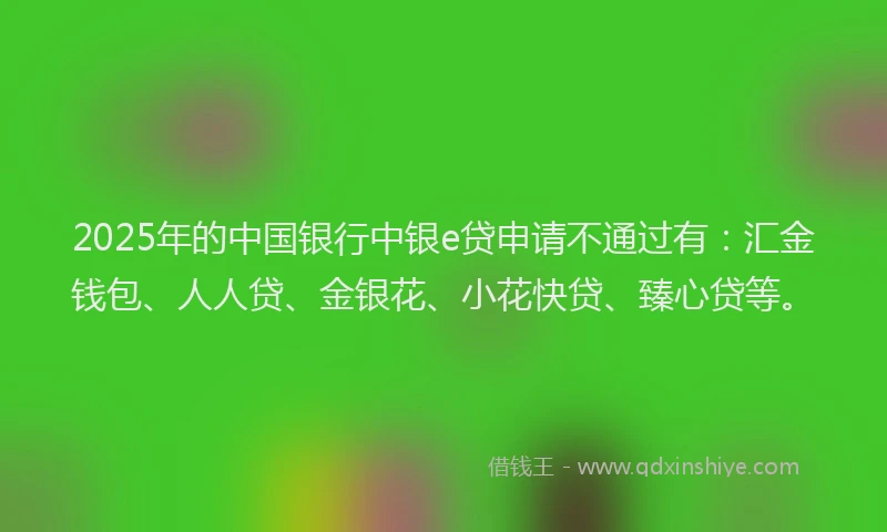 2025年的中国银行中银e贷申请不通过有：汇金钱包、人人贷、金银花、小花快贷、臻心贷等。