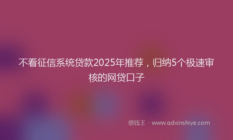 不看征信系统贷款2025年推荐，归纳5个极速审核的网贷口子