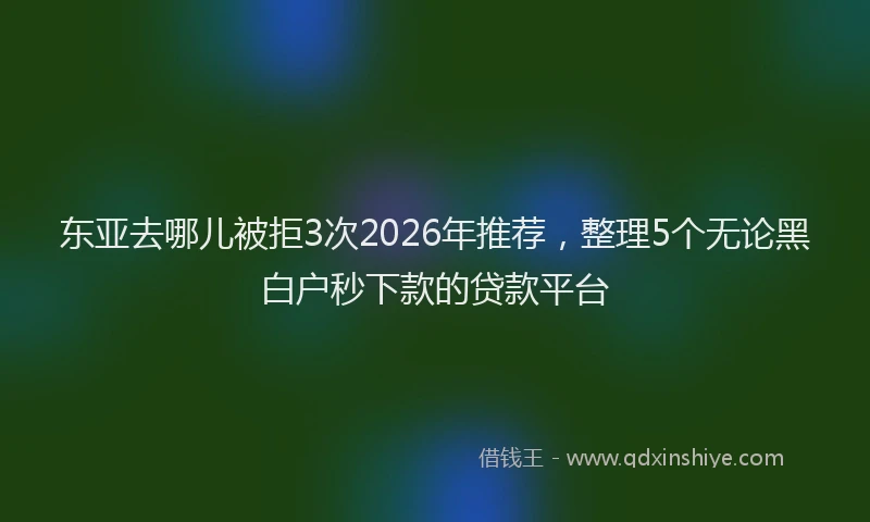 东亚去哪儿被拒3次2026年推荐，整理5个无论黑白户秒下款的贷款平台