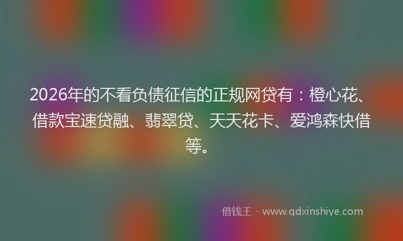 2026年的不看负债征信的正规网贷有：橙心花、借款宝速贷融、翡翠贷、天天花卡、爱鸿森快借等。