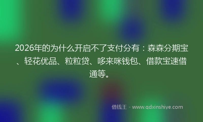 2026年的为什么开启不了支付分有:森森分期宝、轻花优品、粒粒贷、哆来咪钱包、借款宝速借通等。