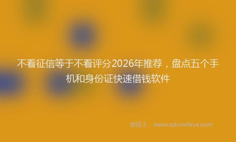 不看征信等于不看评分2026年推荐，盘点五个手机和身份证快速借钱软件