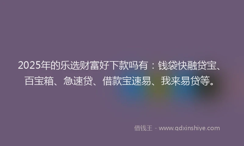 2025年的乐选财富好下款吗有：钱袋快融贷宝、百宝箱、急速贷、借款宝速易、我来易贷等。
