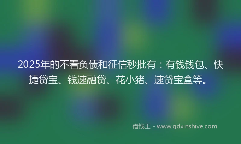 2025年的不看负债和征信秒批有:有钱钱包、快捷贷宝、钱速融贷、花小猪、速贷宝盒等。