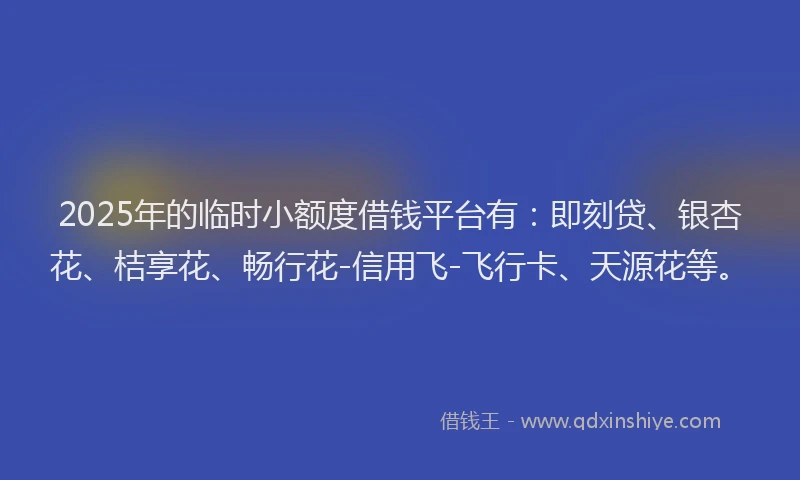 2025年的临时小额度借钱平台有：即刻贷、银杏花、桔享花、畅行花-信用飞-飞行卡、天源花等。