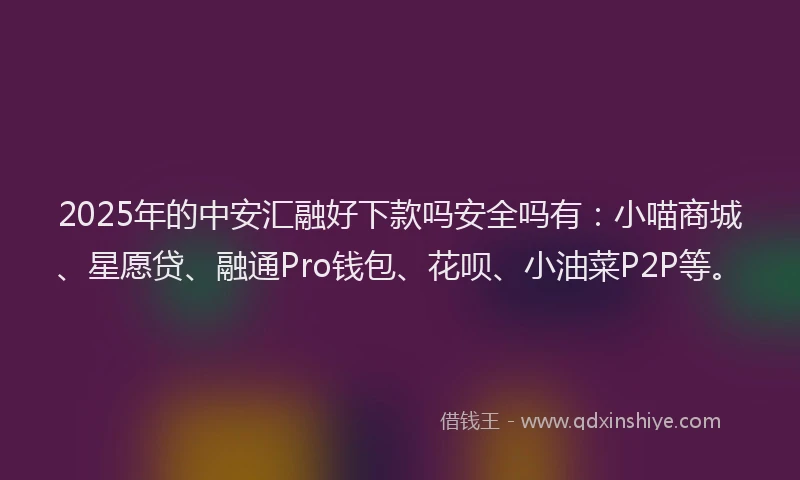 2025年的中安汇融好下款吗安全吗有：小喵商城、星愿贷、融通Pro钱包、花呗、小油菜P2P等。