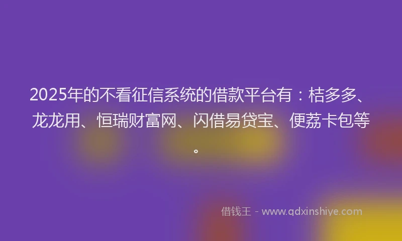 2025年的不看征信系统的借款平台有：桔多多、龙龙用、恒瑞财富网、闪借易贷宝、便荔卡包等。