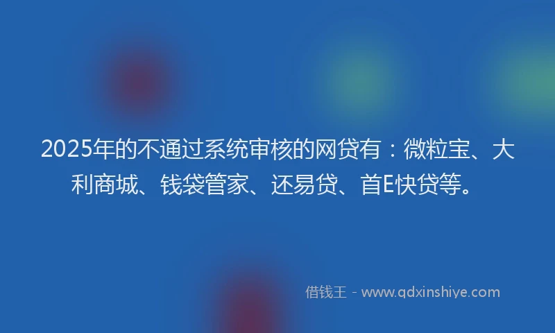 2025年的不通过系统审核的网贷有：微粒宝、大利商城、钱袋管家、还易贷、首E快贷等。