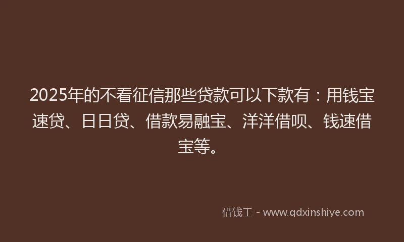 2025年的不看征信那些贷款可以下款有：用钱宝速贷、日日贷、借款易融宝、洋洋借呗、钱速借宝等。
