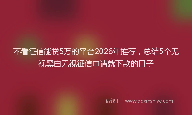 不看征信能贷5万的平台2026年推荐，总结5个无视黑白无视征信申请就下款的口子