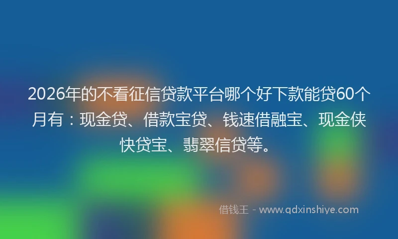 2026年的不看征信贷款平台哪个好下款能贷60个月有：现金贷、借款宝贷、钱速借融宝、现金侠快贷宝、翡翠信贷等。