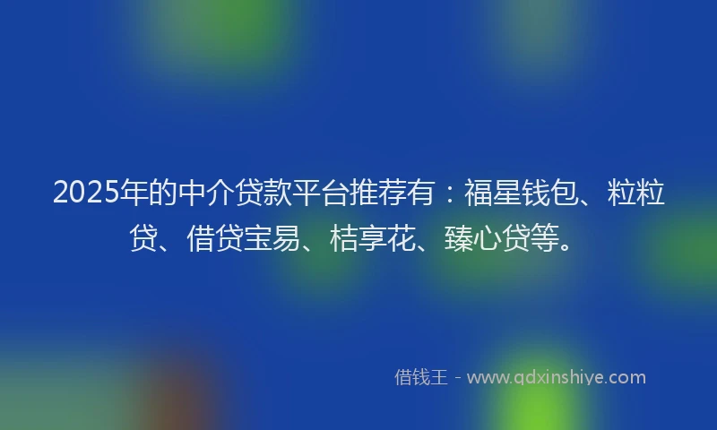 2025年的中介贷款平台推荐有：福星钱包、粒粒贷、借贷宝易、桔享花、臻心贷等。
