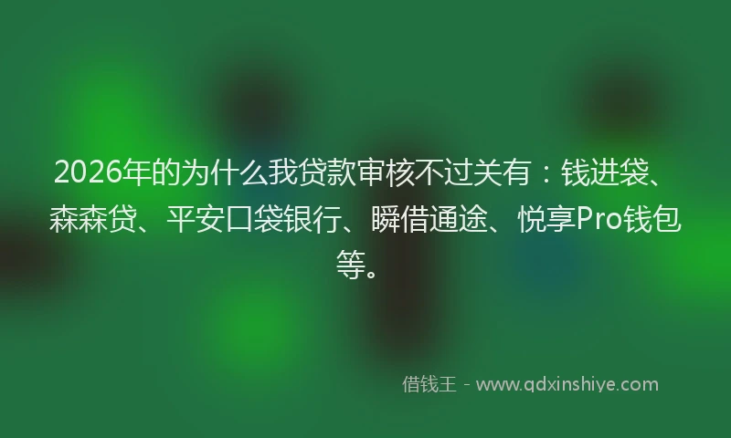 2026年的为什么我贷款审核不过关有：钱进袋、森森贷、平安口袋银行、瞬借通途、悦享Pro钱包等。