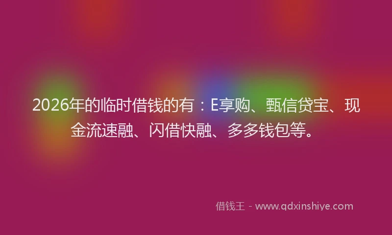 2026年的临时借钱的有：E享购、甄信贷宝、现金流速融、闪借快融、多多钱包等。