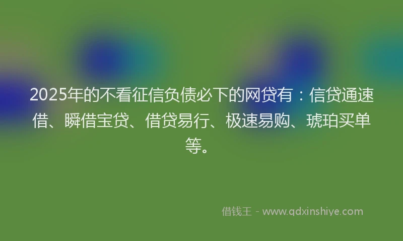 2025年的不看征信负债必下的网贷有：信贷通速借、瞬借宝贷、借贷易行、极速易购、琥珀买单等。