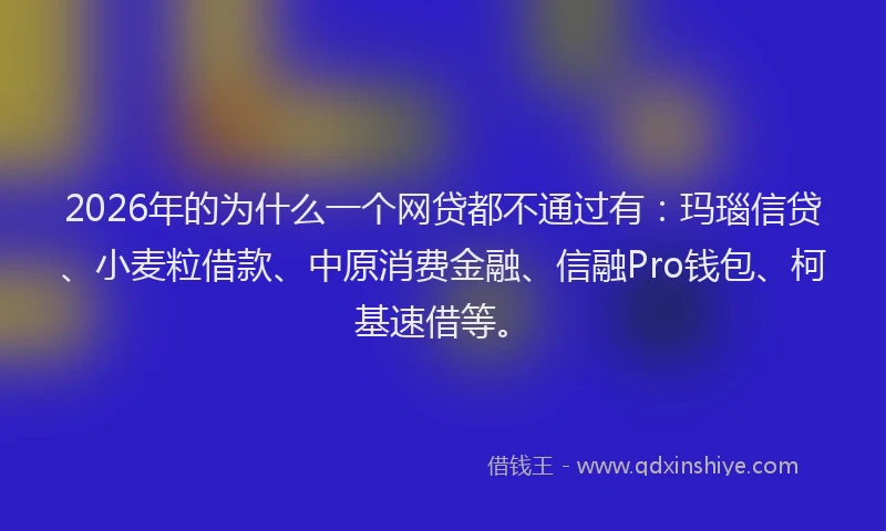 2026年的为什么一个网贷都不通过有:玛瑙信贷、小麦粒借款、中原消费金融、信融Pro钱包、柯基速借等。