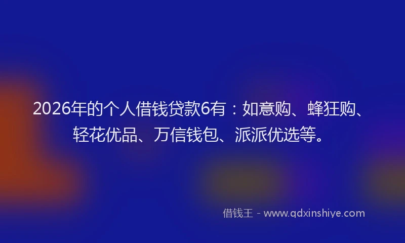 2026年的个人借钱贷款6有：如意购、蜂狂购、轻花优品、万信钱包、派派优选等。