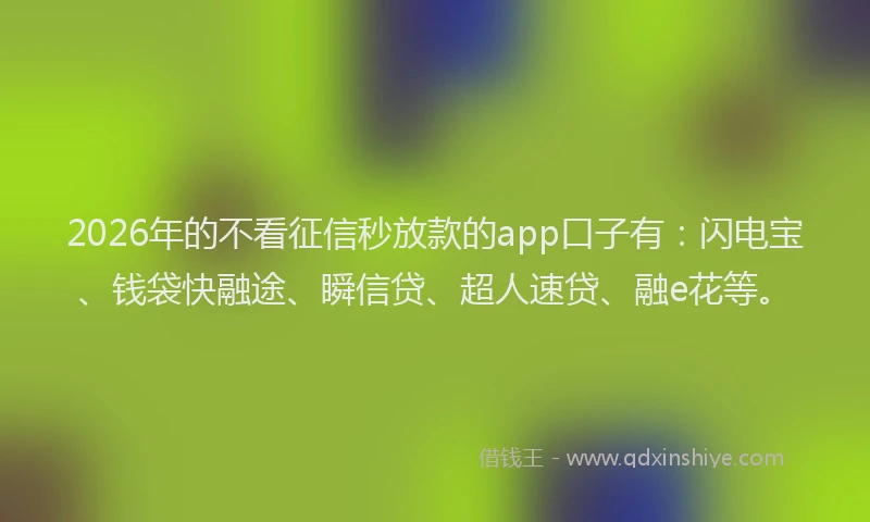 2026年的不看征信秒放款的app口子有：闪电宝、钱袋快融途、瞬信贷、超人速贷、融e花等。