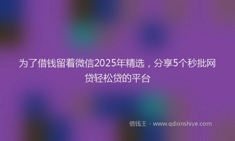 为了借钱留着微信2025年精选，分享5个秒批网贷轻松贷的平台