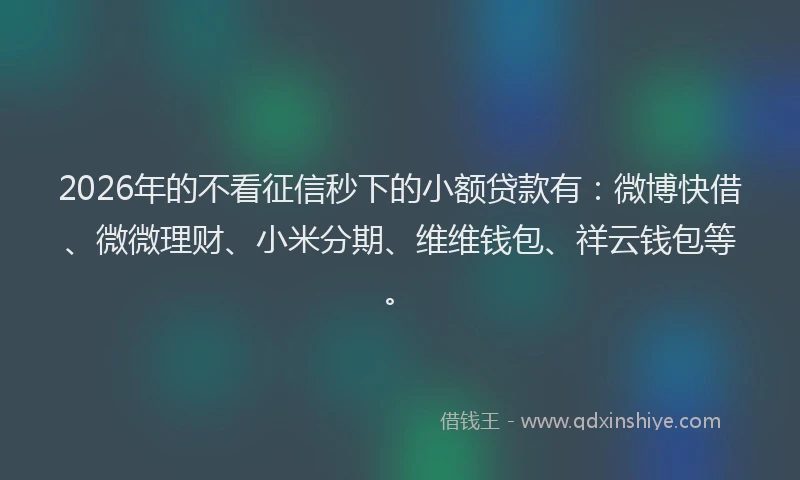 2026年的不看征信秒下的小额贷款有:微博快借、微微理财、小米分期、维维钱包、祥云钱包等。