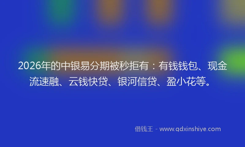 2026年的中银易分期被秒拒有：有钱钱包、现金流速融、云钱快贷、银河信贷、盈小花等。