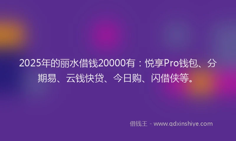 2025年的丽水借钱20000有:悦享Pro钱包、分期易、云钱快贷、今日购、闪借侠等。